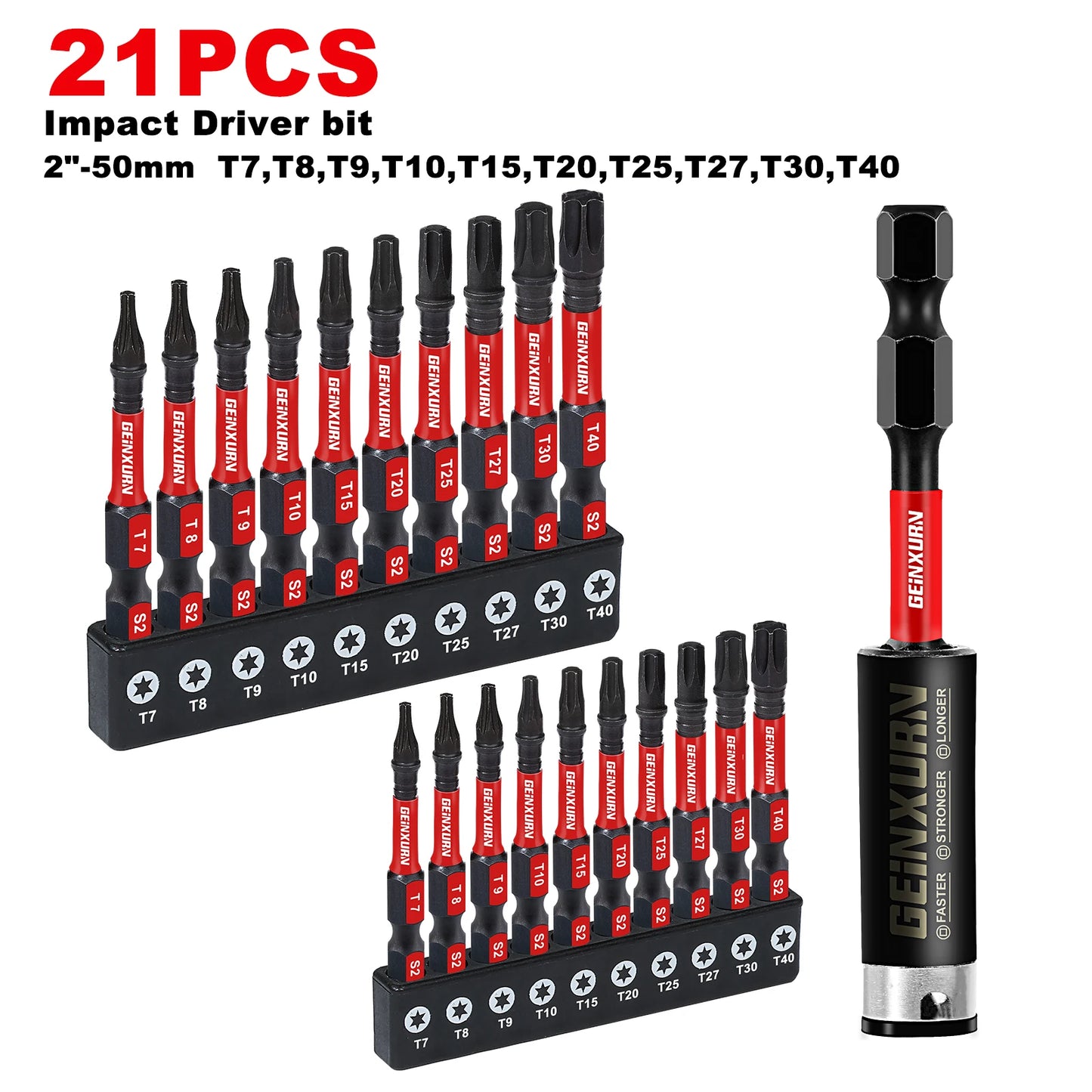 Magnetisches Torx-Bit-Set T7-T40 aus S2 Stahl, stoßfest - präzise, 10-teilig