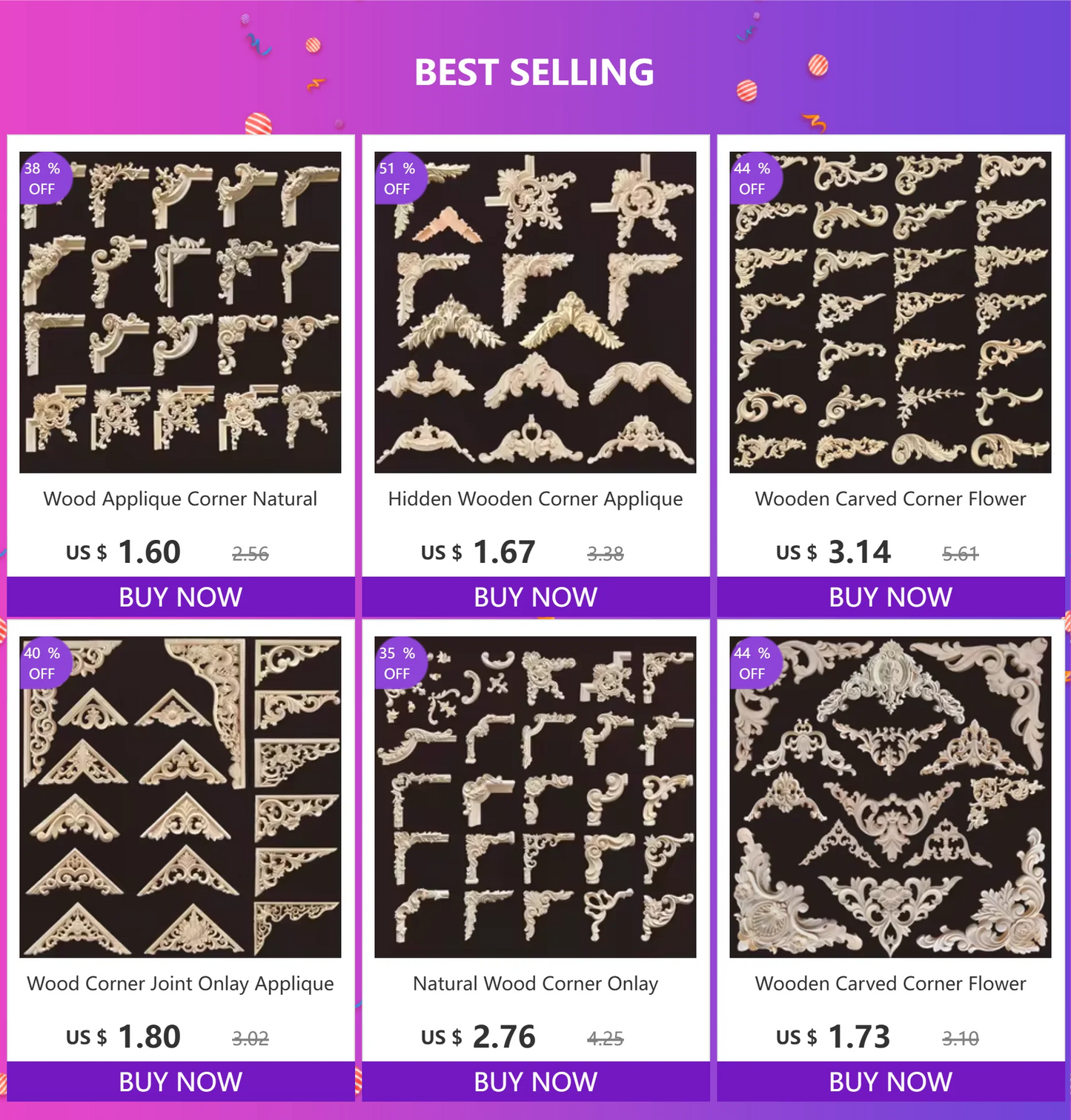 Exklusive Holz Eckverbindung Onlay Applikation für Möbel & Heimdeko