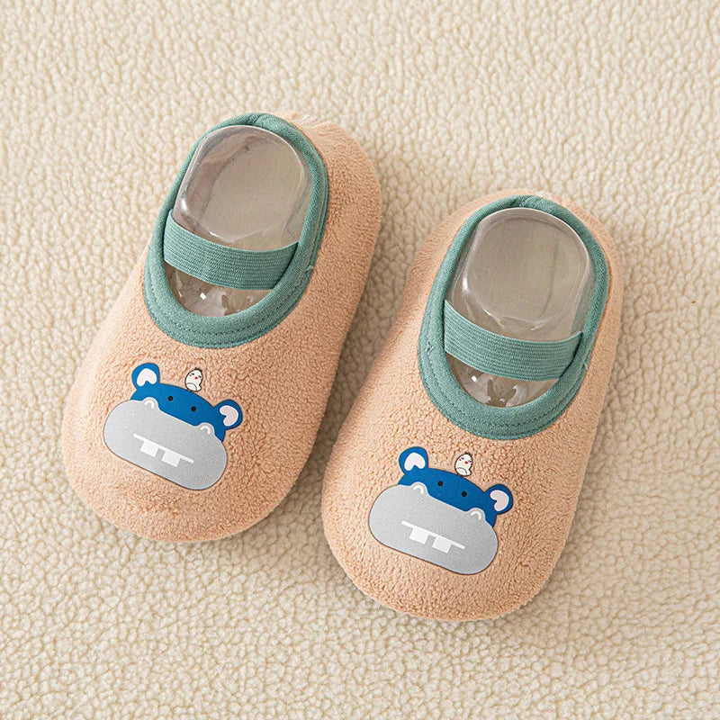 Rutschfeste Fleece-Bodensocken für Babys 0-4 Jahre warme Lauflernschuhe