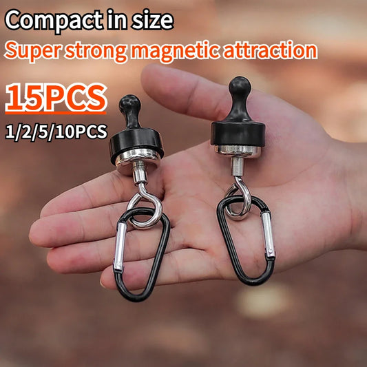 15er Set starke Magnet Haken mit 360° Karabiner – flexibel - robust fürs Outdoor