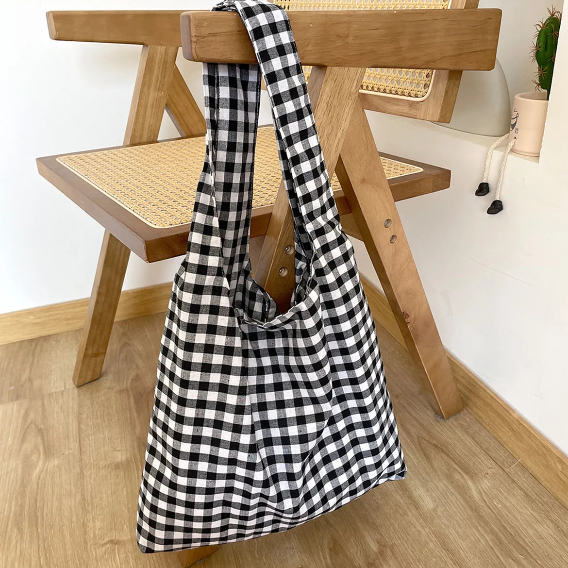 Vintage Plaid Damen Umhängetasche aus Baumwolle große Kapazität