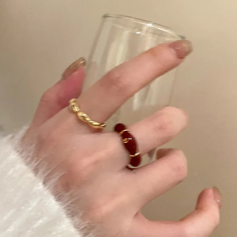 Vintage Roter Ring im Bambus Knoten Design Offener Fingerring