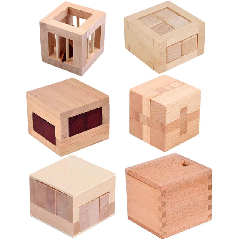 6-teiliges Holz Rätselwürfel Set für IQ Herausforderung