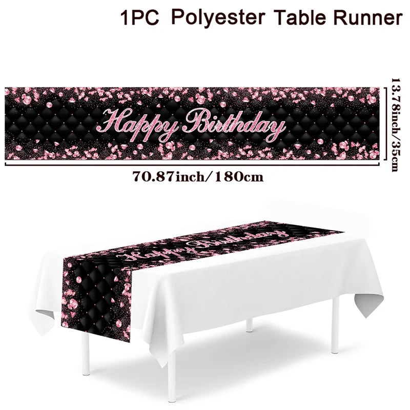 Schwarz Gold Tischläufer 180x35cm für 21. 30. 50. Geburtstag Hochzeit Party Deko