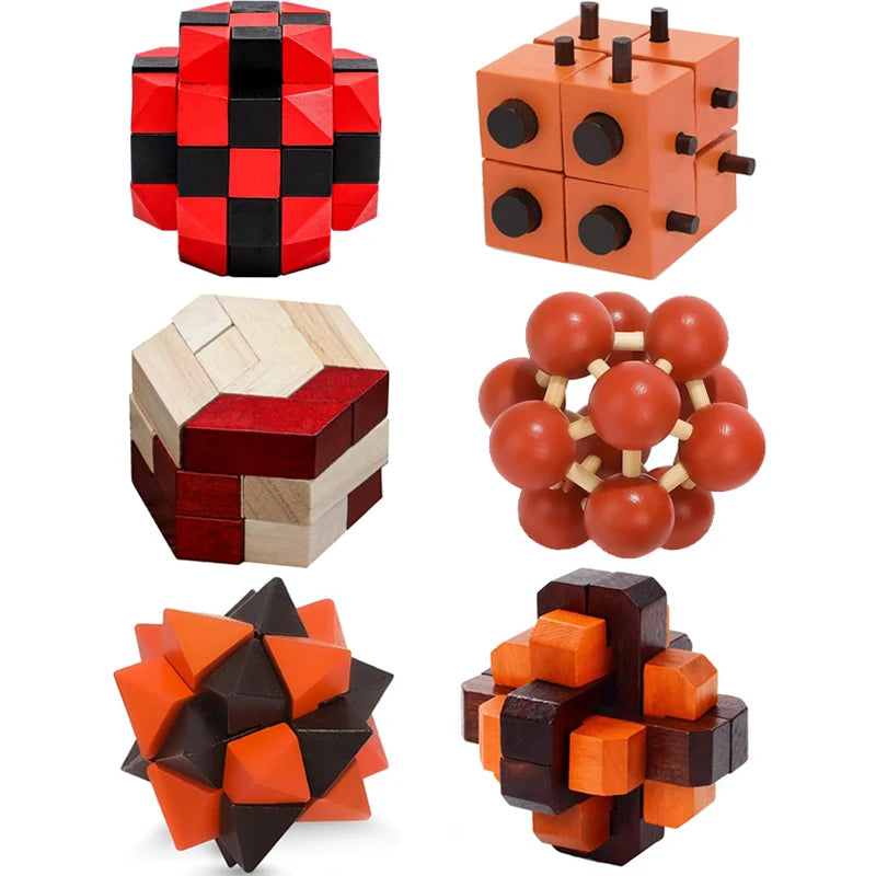 6-teiliges Holz Rätselwürfel Set für IQ Herausforderung