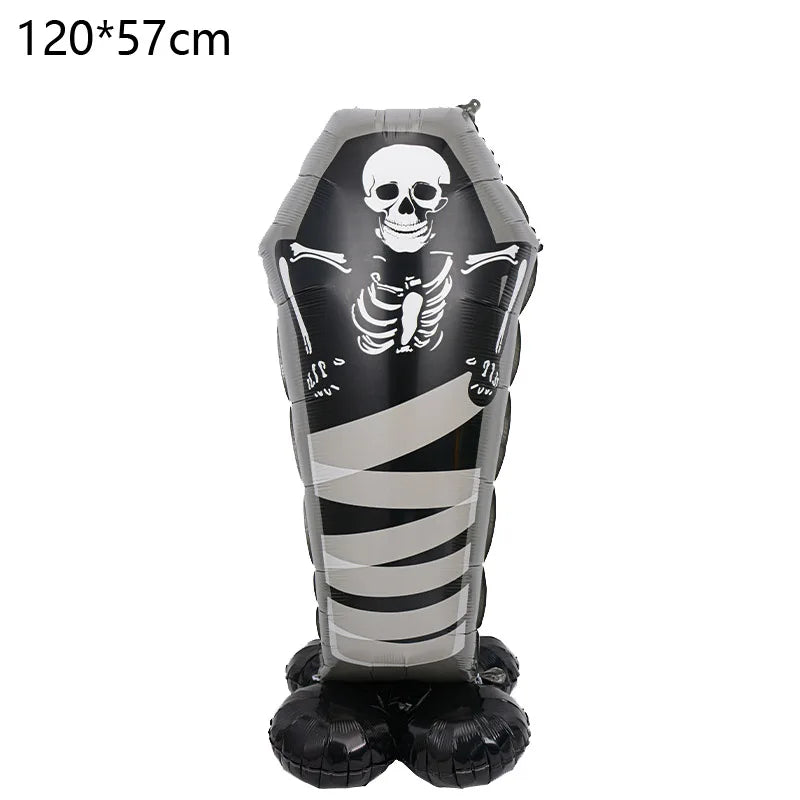 Großer Halloween-Stehballon mit Kürbis, Skeletten und Hexen für Partys