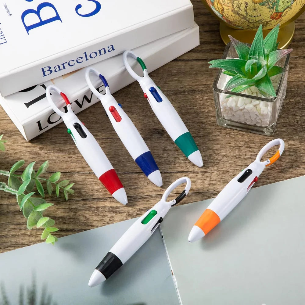 Einziehbare 4-in-1 Kugelschreiber mit Karabiner Clip Packung 4-12 Stück