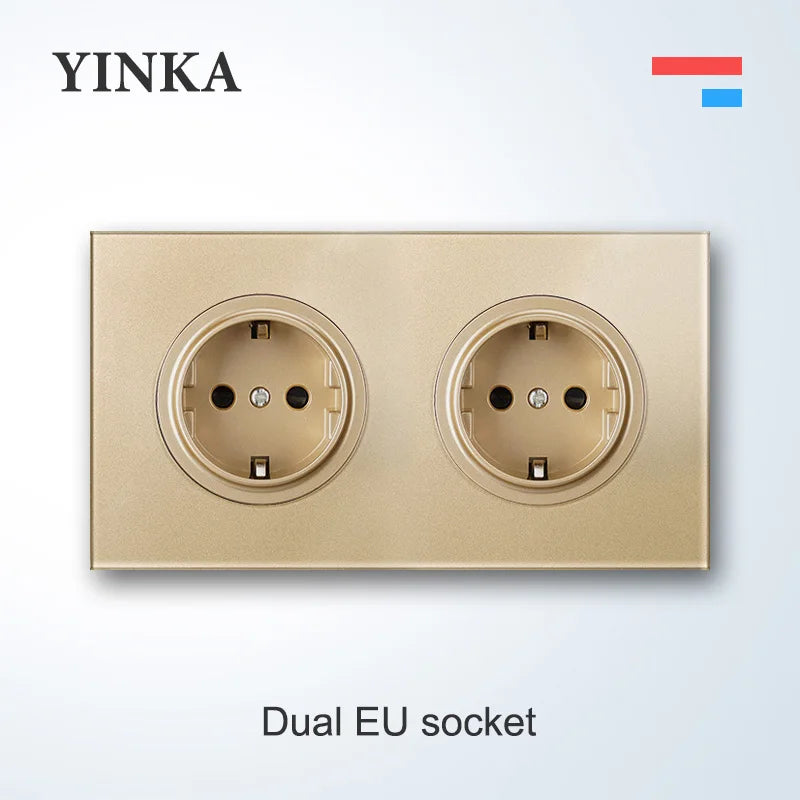 YINKA Lichtschalter mit goldener Glasscheibe für Zuhause EU Standard