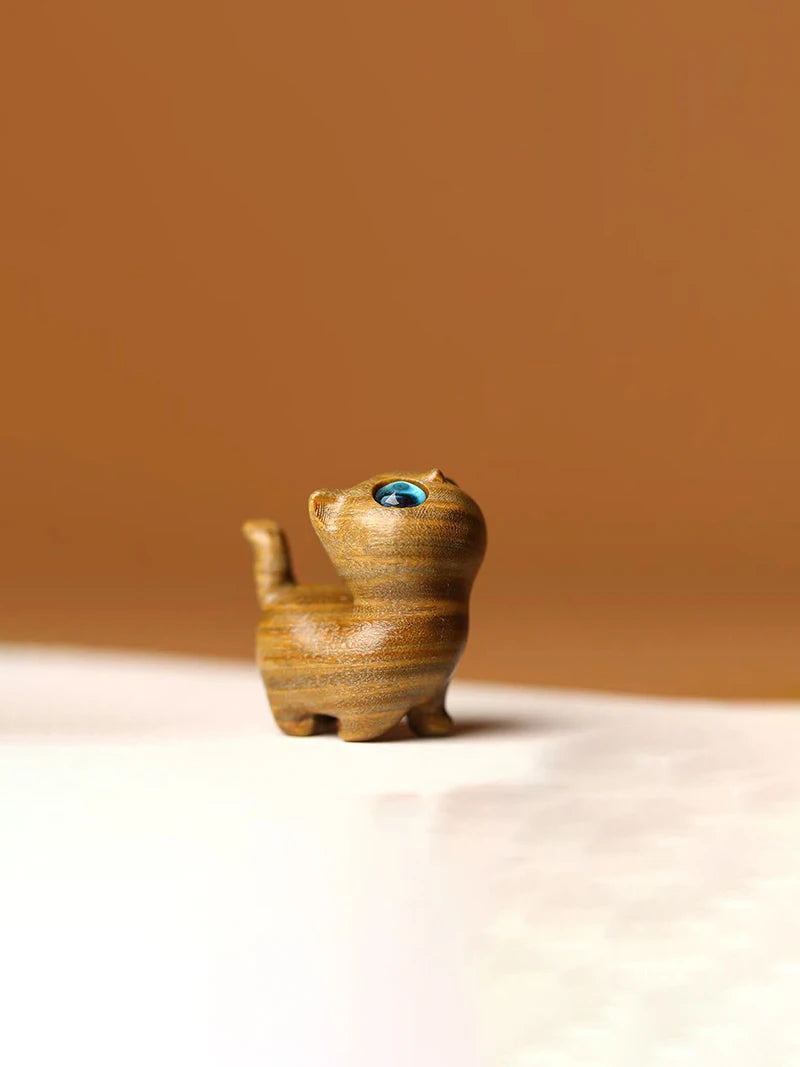 Handgeschnitzte Tierfiguren aus Naturholz – Katze & Hund Miniatur Deko