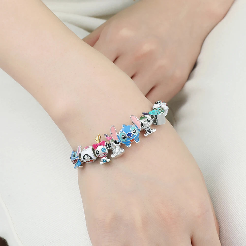 Unisex Charms Perlenarmband mit Cartoon Anhängern und Schlangenkette