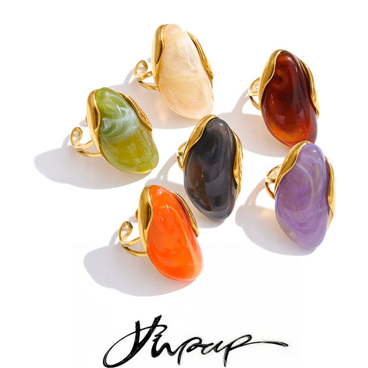 Yhpup 2026 Edelstahl Mehrfarbiger Harz Verstellbarer Ring PVD Trendiger Y2K Mode Attraktiver Trend Fingerschmuck Großhandel - Yabubest - Home & More