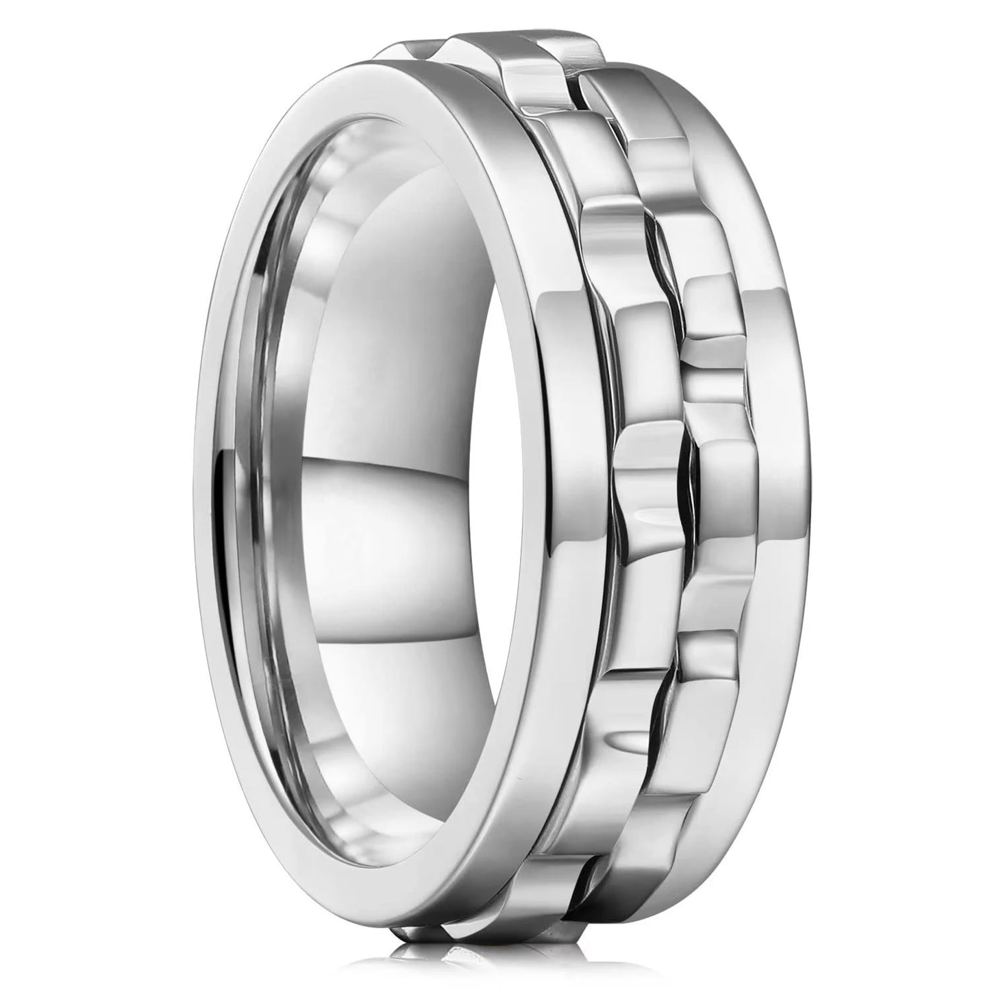 Herren Rotierender Zappelring Edelstahl Kette Gear Design Punk Biker Stil