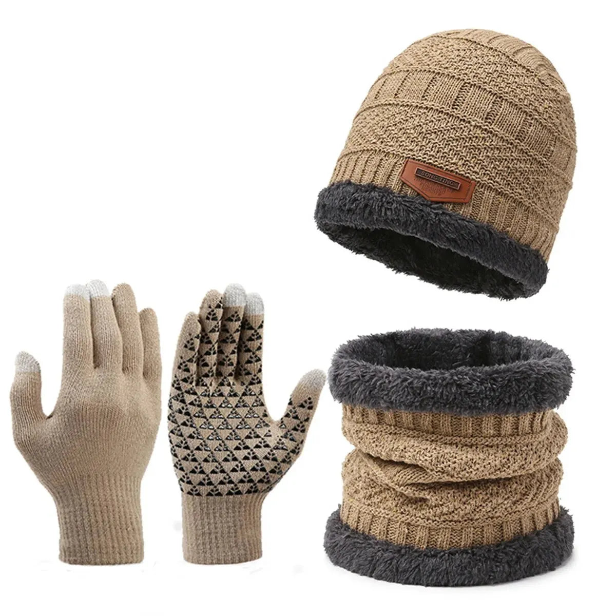 Winddichter 3 teiliges Winter Set Mütze Schal Handschuhe Herren
