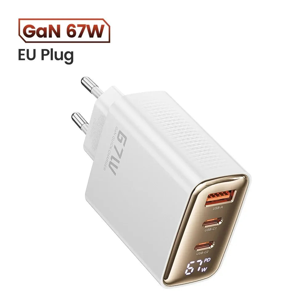 67W GaN USB-C Netzteil Digitalanzeige für Laptop, Tablet, Smartphone schnell