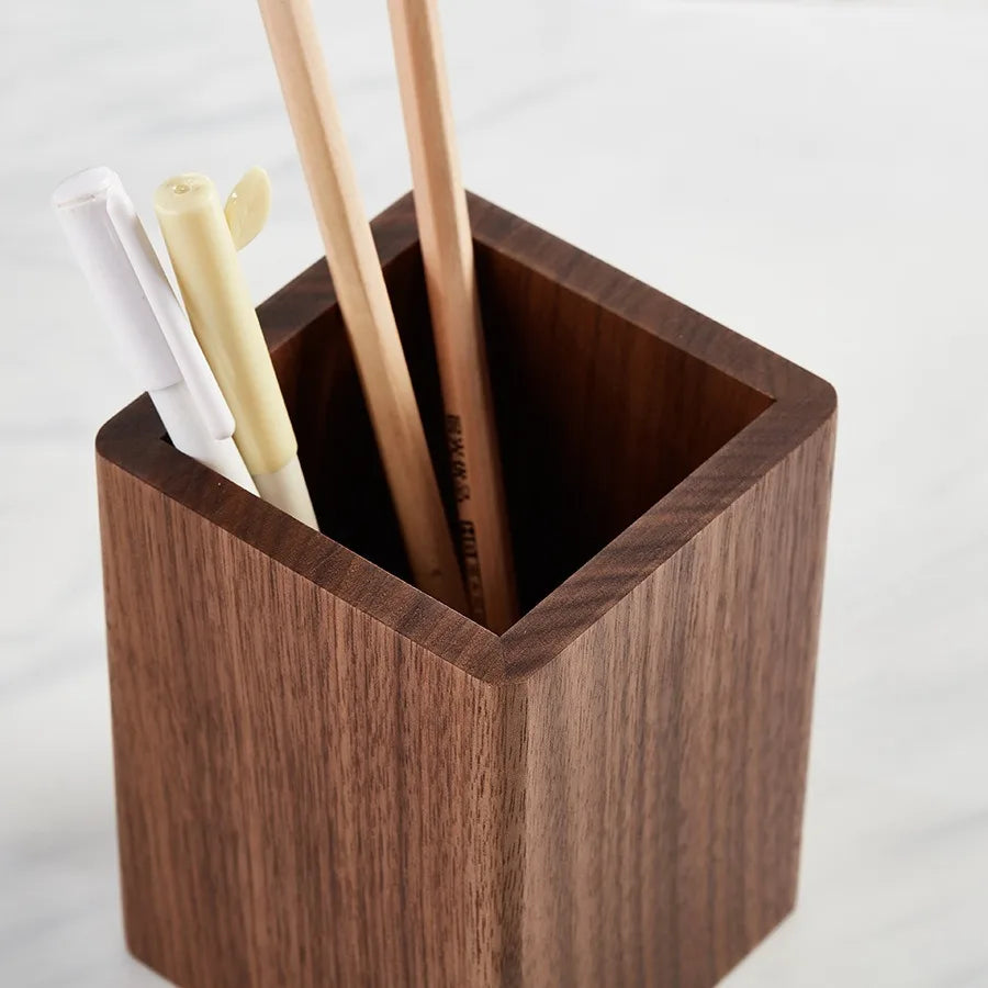 Quadratischer Stifthalter aus Walnussholz Desktop Organizer für Büro und Studium