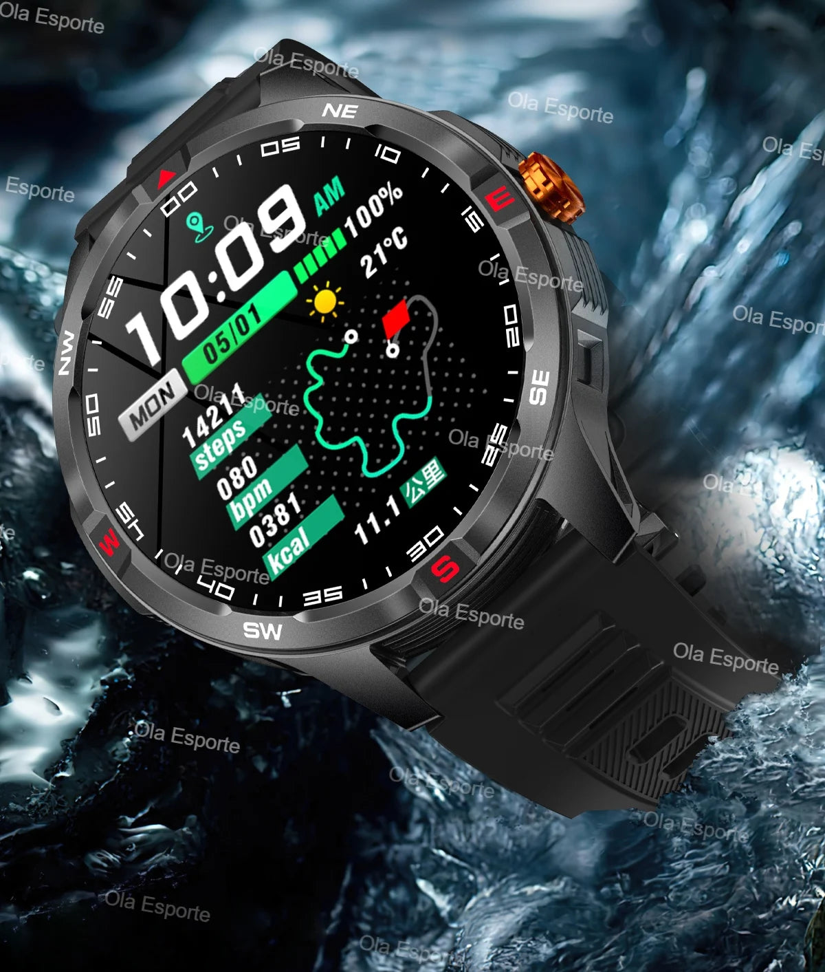 Sportliche Smartwatch mit Herzfrequenz und Gesundheitsüberwachung