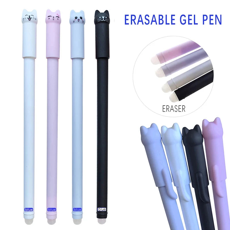 12er Set Löschbare Gelstifte 0,5 mm mit Tiermotiven in Blau & Schwarz