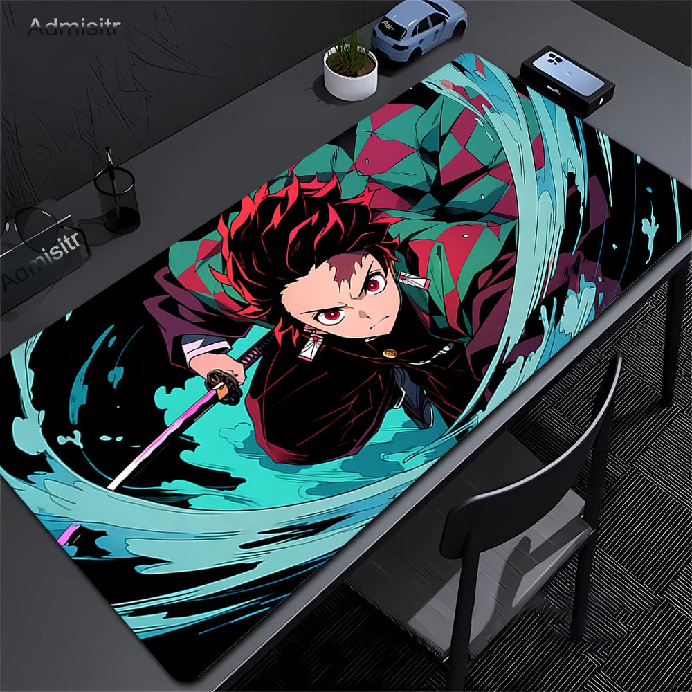 Großes Mauspad Demon Slayer Nezuko Niedliche Anime-Mauspads Kawaii Tischsets Bürozubehör Schreibtischunterlage Rubbe Lockedge Mauspad
