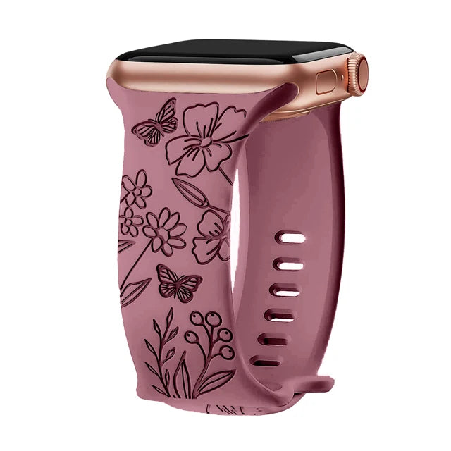 Blumengraviertes Silikonarmband für Apple Watch 38–49 mm – stilvoll - flexibel