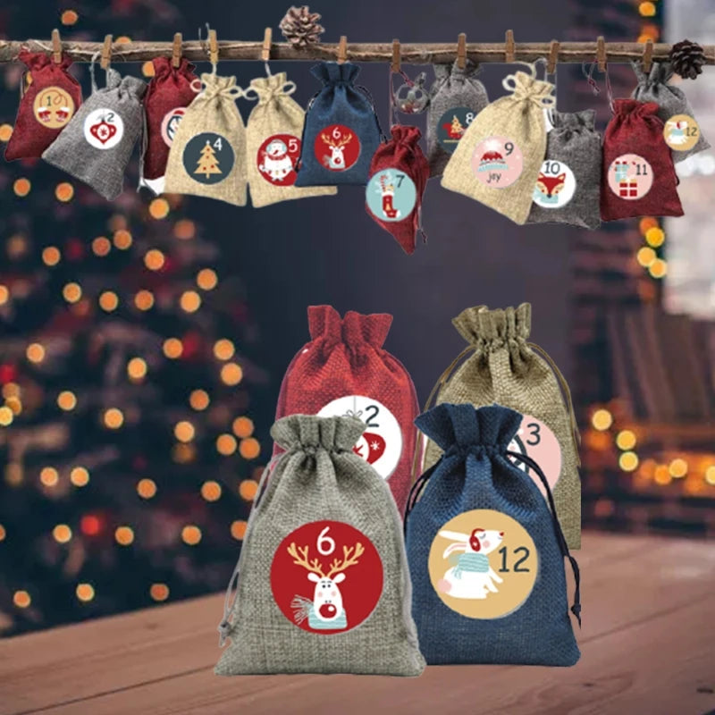 Adventskalender Geschenktüten Set mit 48 Zahlen Aufklebern zum Befüllen