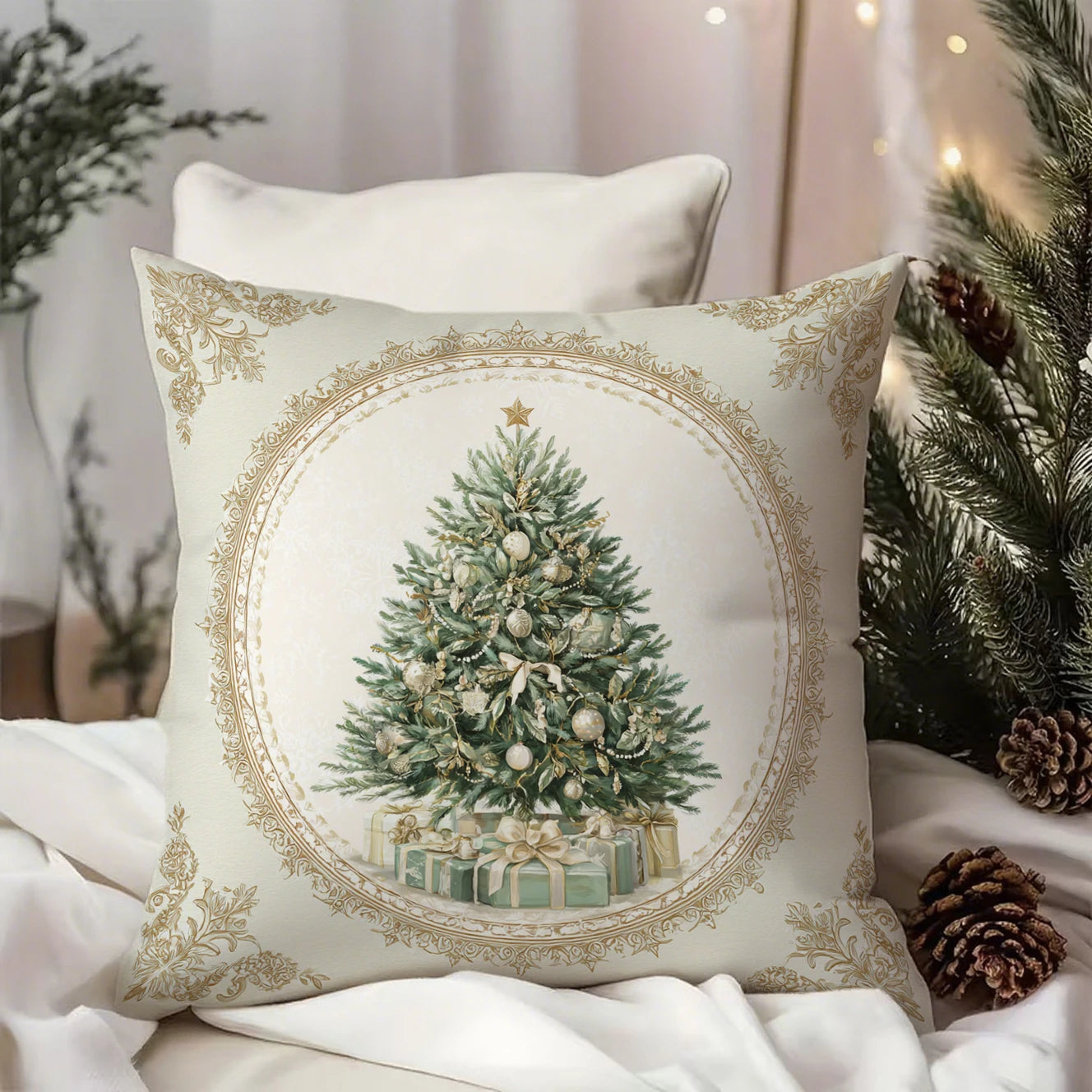 Festlicher Kissenbezug mit Weihnachtsbaum Muster für Ihr Zuhause