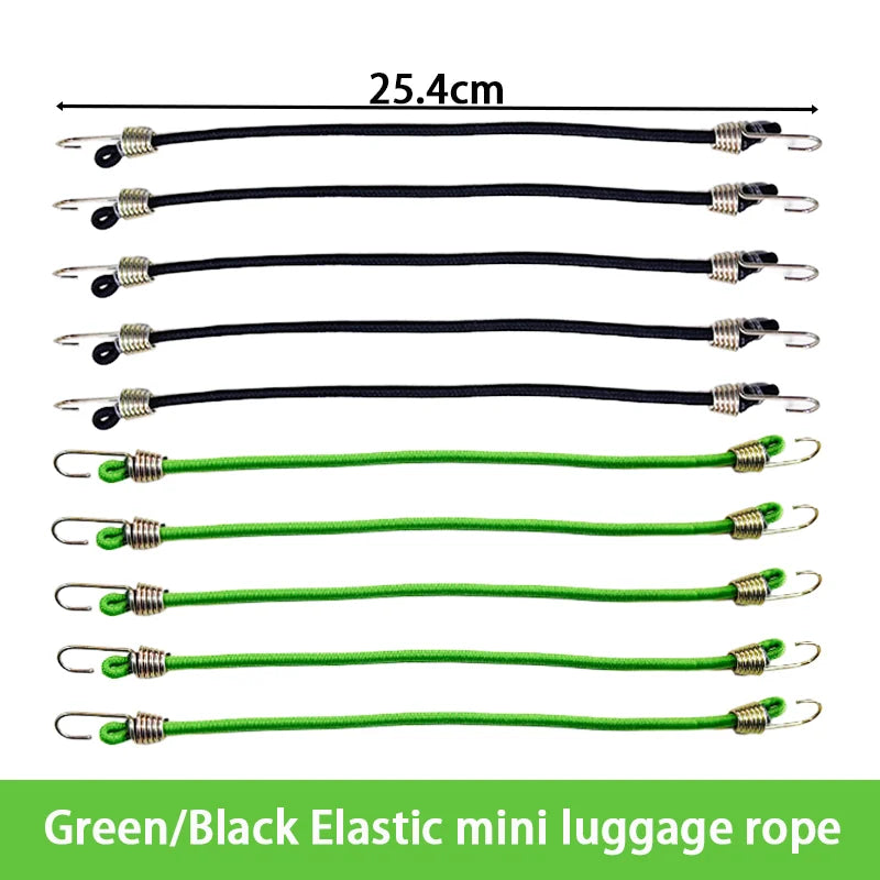 Flexibles Mini Bungee Cord Set mit Metallhaken – 5 oder 10 Stück, schwarz/grün