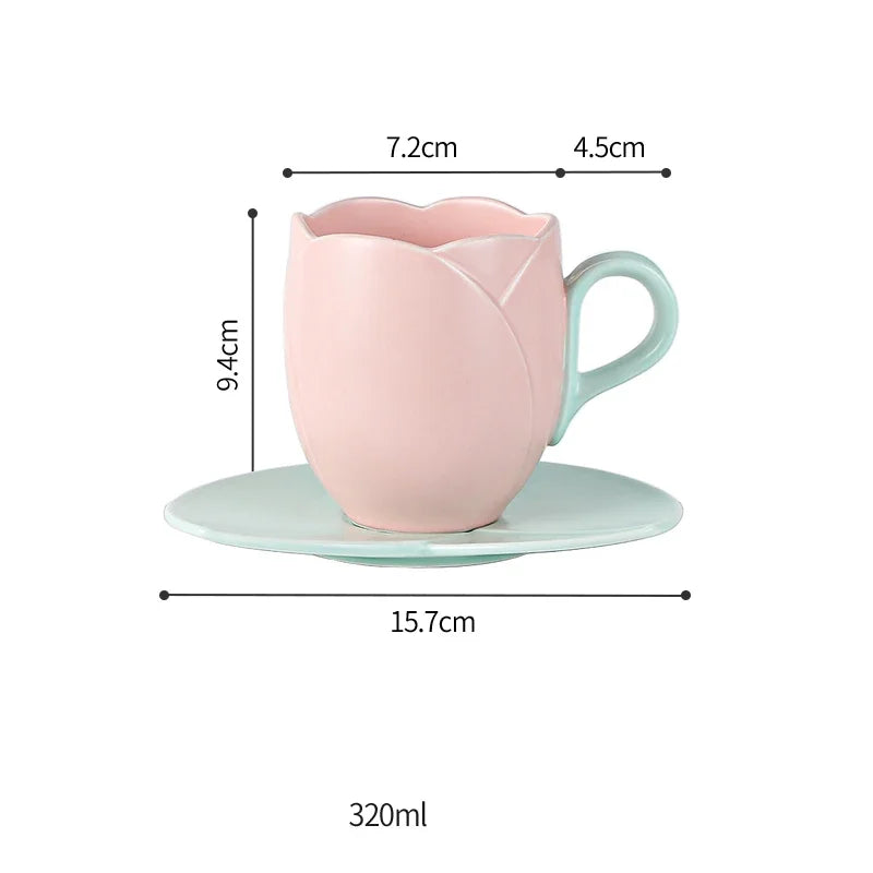 Elegantes Tulpe Keramik-Kaffeetassen-Set 280/320ml, mikrowellen- - spülmaschinenfest