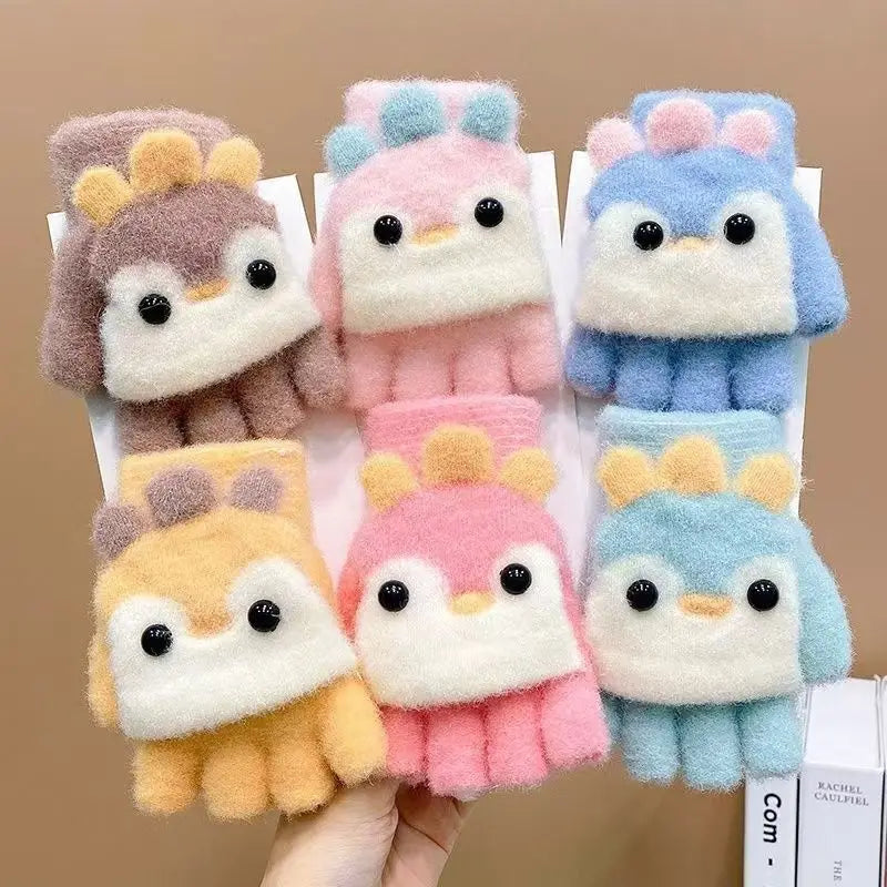 Warme Halbfinger Strickhandschuhe für Kinder mit Plüschfutter