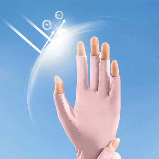 Damen elastische Anti-UV Halbfinger Handschuhe Sommer Radfahren Fäustlinge