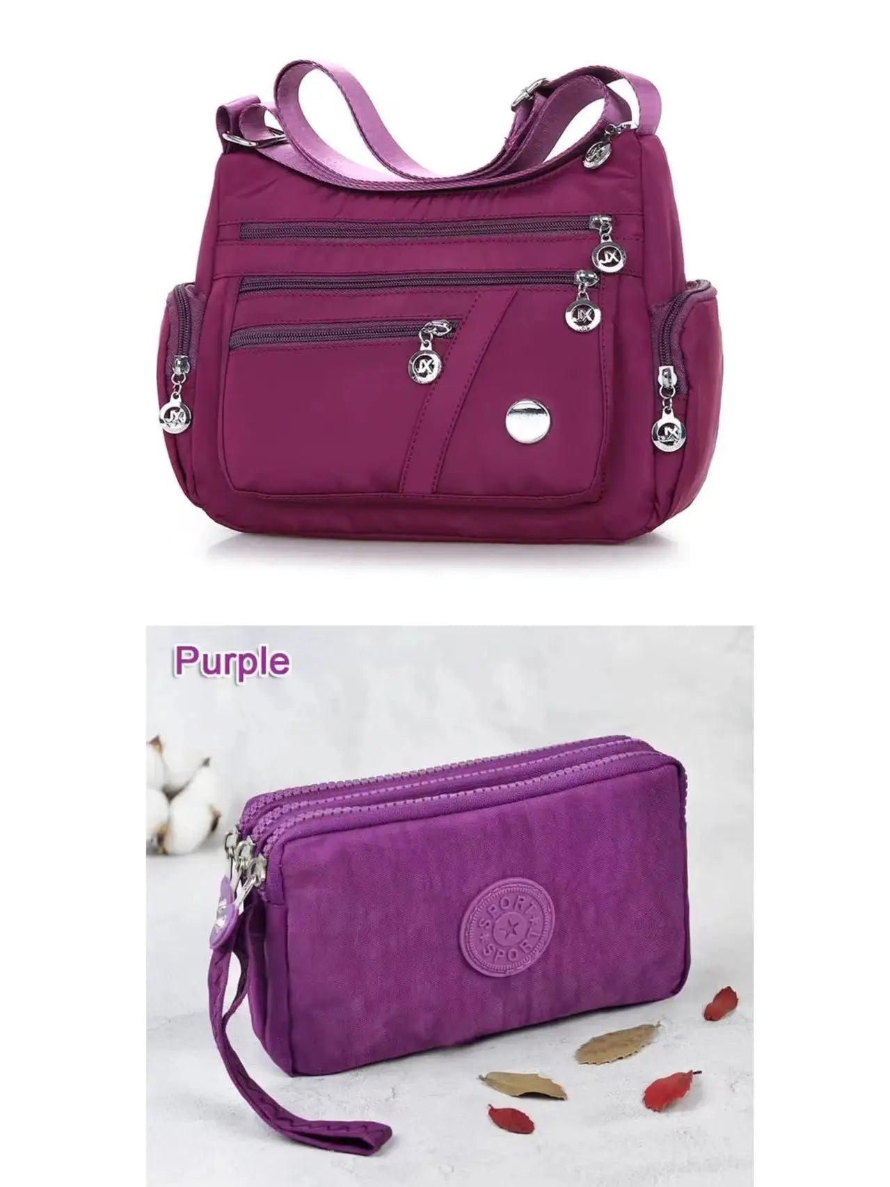 Damen Umhängetasche wasserfest Nylon Lässig mit RFID Schutz und Reißverschluss