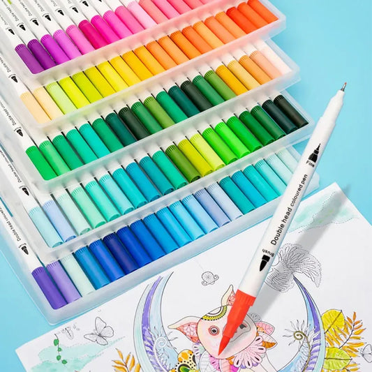 Doppelkopf Aquarell Marker Set bis 100 Farben für kreative Zeichnungen