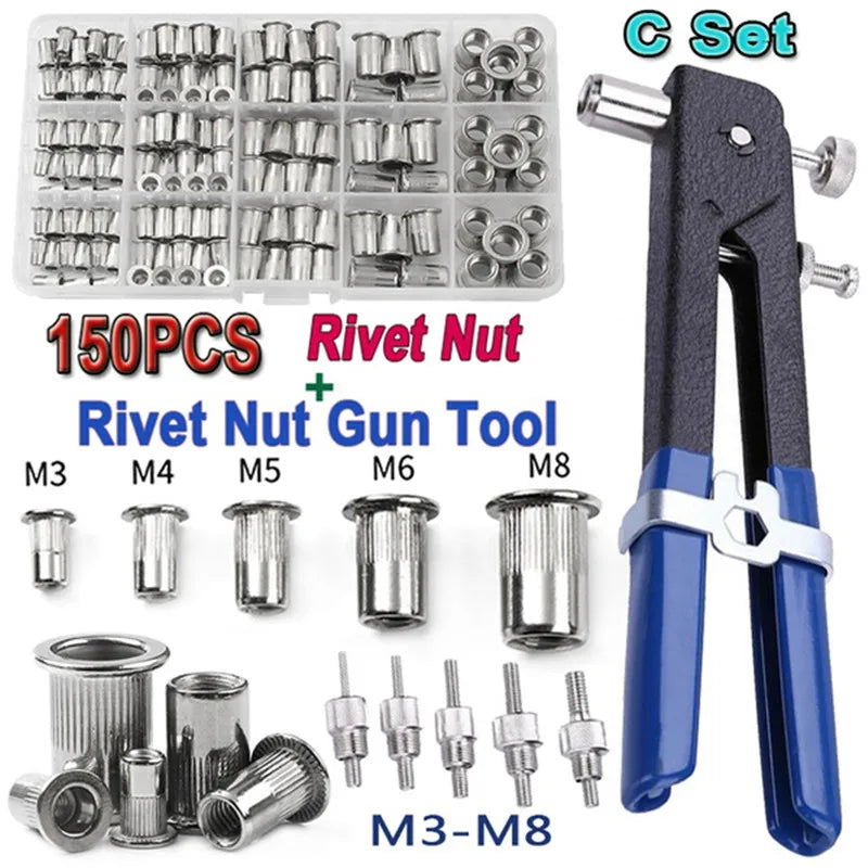 Nietmuttern Zangen Set M3-M8 Kit mit 150 Muttern für Reparatur Projekte