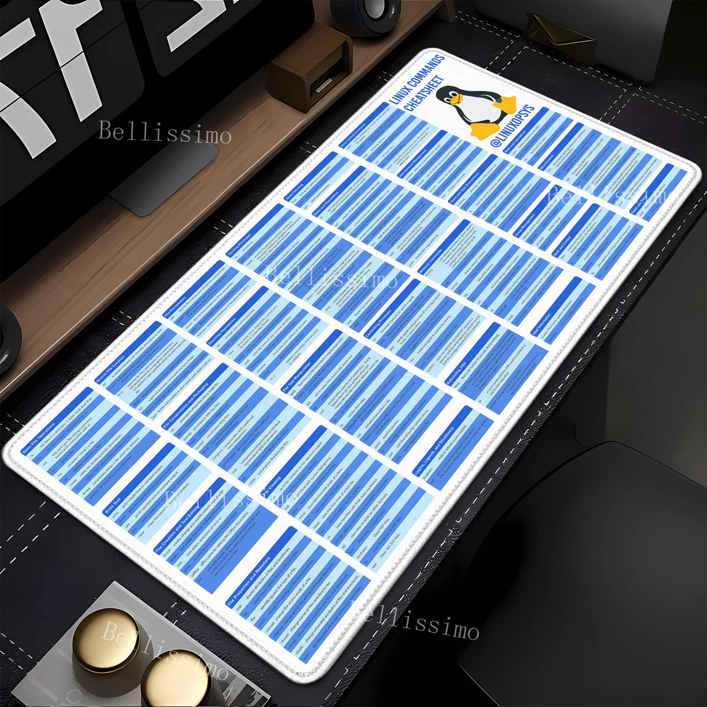 Rutschfestes großes Mauspad mit Linux Kommandos für Programmierer