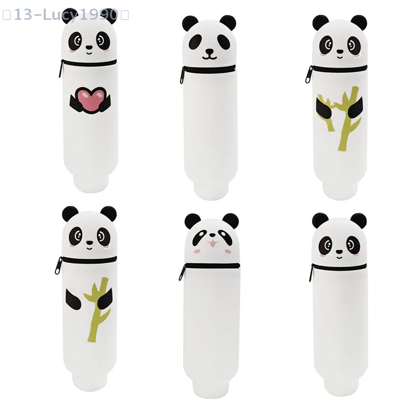 Kreatives Cartoon Panda Silikon Federmäppchen, faltbar mit Reißverschluss