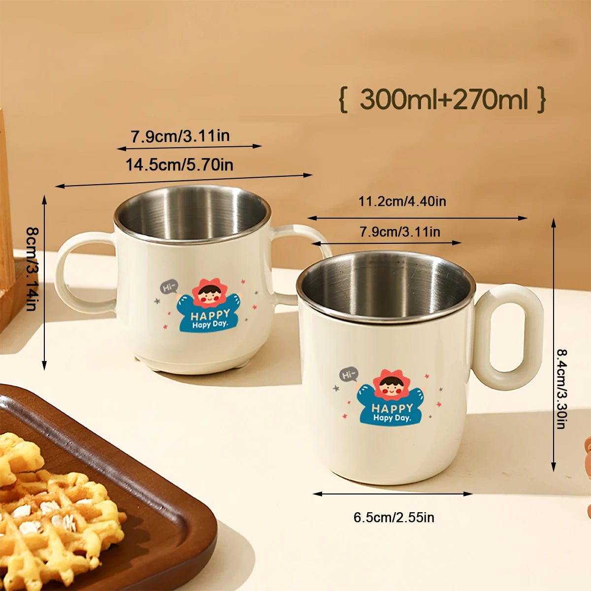 Doppelwandige Edelstahl Kaffeetasse mit Griff und abnehmbarem Mini-Becher