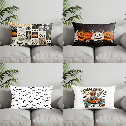 Halloween Kissenbezug mit Skelett Kürbis Hexen Motiv für Deko