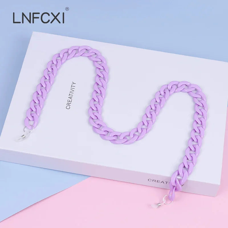 Retro Acryl Brillenkette mit blauem Band für Sonnen und Lesebrillen