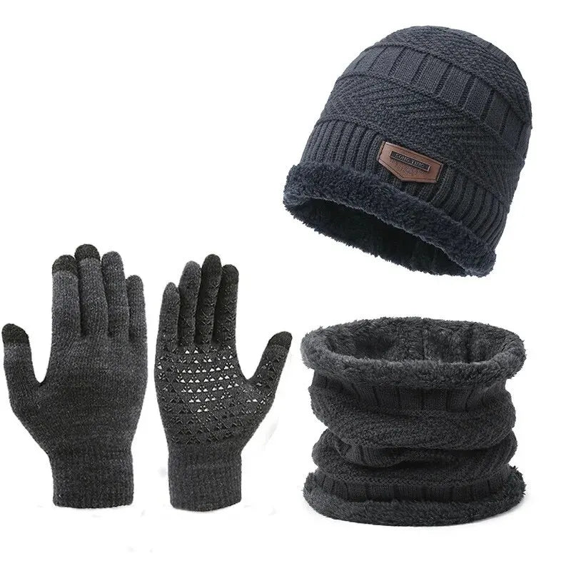 Winddichter 3 teiliges Winter Set Mütze Schal Handschuhe Herren