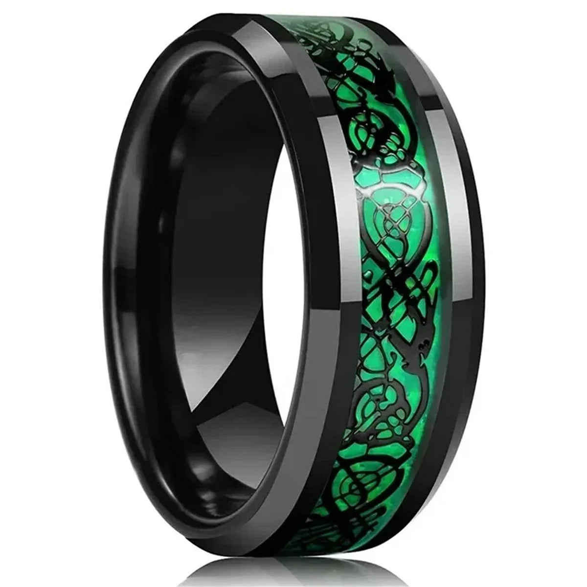 Eleganter Edelstahlring mit keltischem Drachen und Carbon Inlay