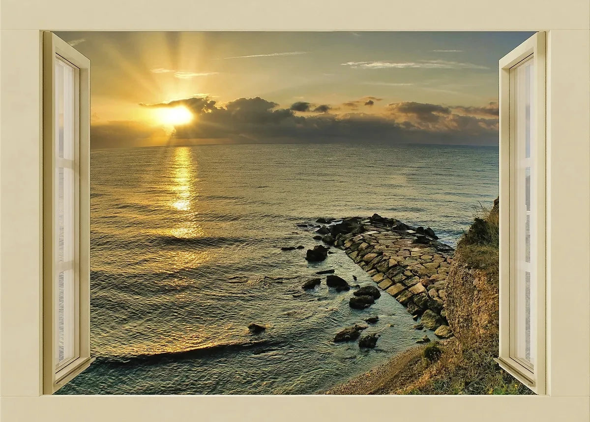 3D Leinwandbild Fluss Wald Strand Sonnenuntergang Landschaft Wandkunst