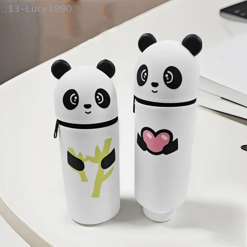 Kreatives Cartoon Panda Silikon Federmäppchen, faltbar mit Reißverschluss