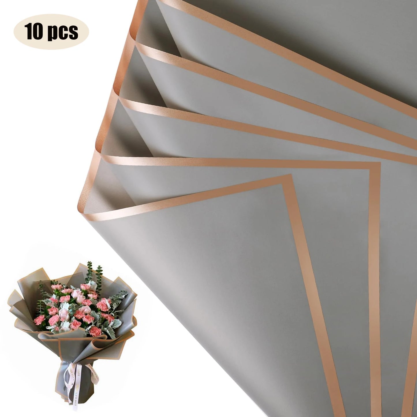 10 Blatt wasserfestes Blumen-Geschenkpapier mit goldenen Kanten für DIY-Feiern