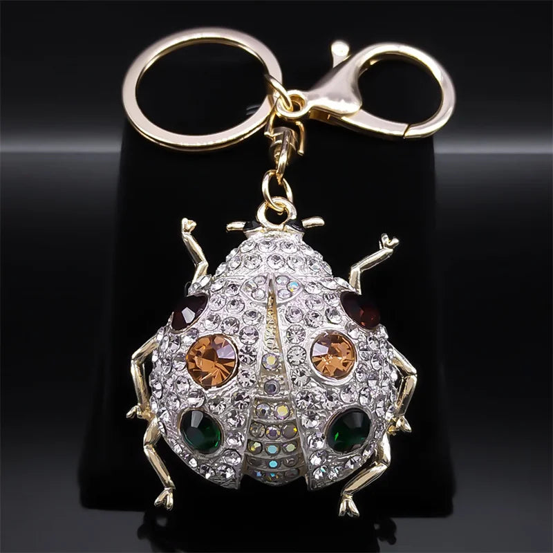 Schöner Marienkäfer Schlüsselanhänger aus Metall mit Strasssteinen als Geschenk-Yabubest - Home & More