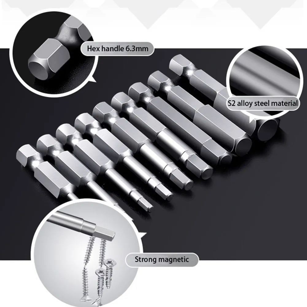 10-tlg Magnetische 1/4 Zoll Sechskantschrauber Bits Set 50mm Länge