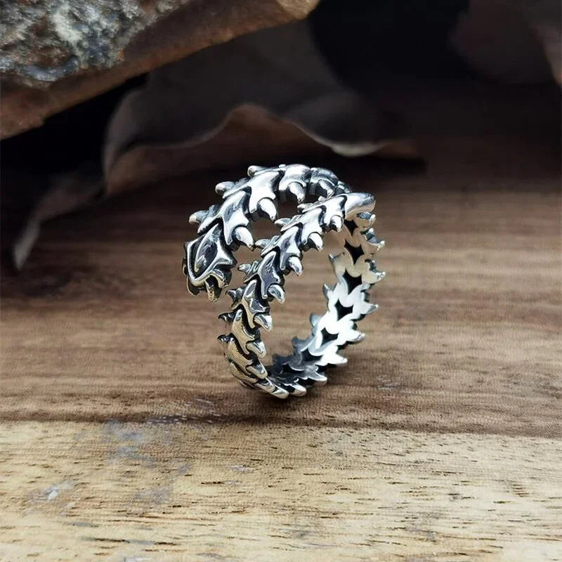 Antik Silber Gothic Wirbelsäule Ring – Offener Y2K Hip Hop Unisex Schmuck