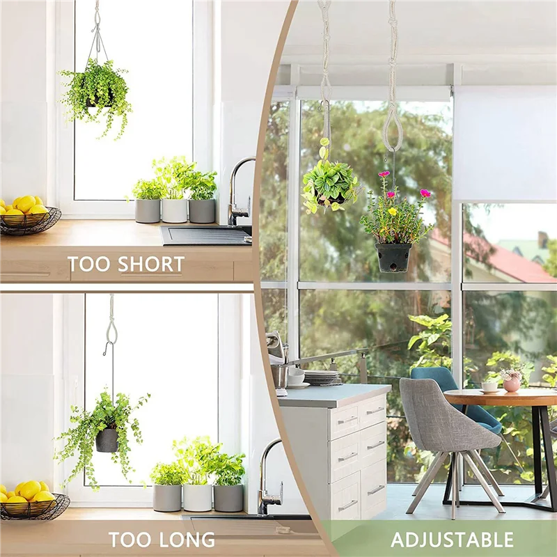 Makramee Pflanzenaufhänger 8er Set Beige mit Verlängerungsseilen