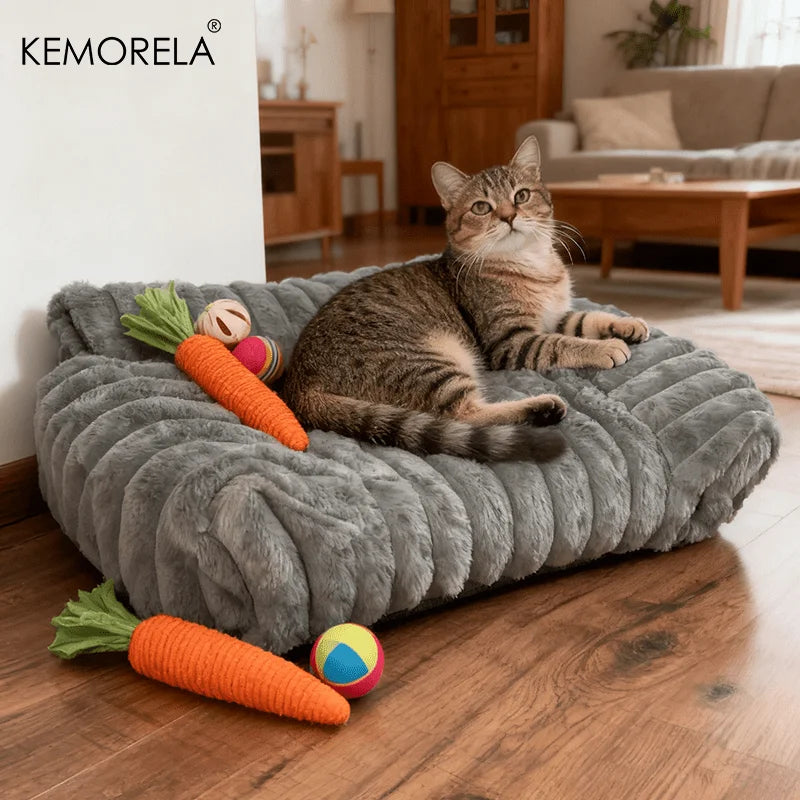KEMORELA 1 gestreiftes Katzenschlafsofa aus weichem Polyester, atmungsaktiv für alle Jahreszeiten, geeignet zum Schlafen kleiner bis mittlerer Katzen-Yabubest - Home & More