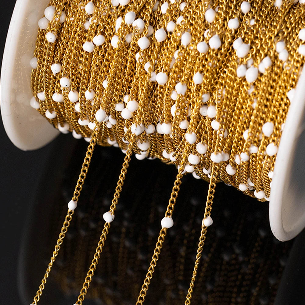1 Meter Edelstahl Gliederkette mit bunten Emaille Kugeln für Schmuck DIY
