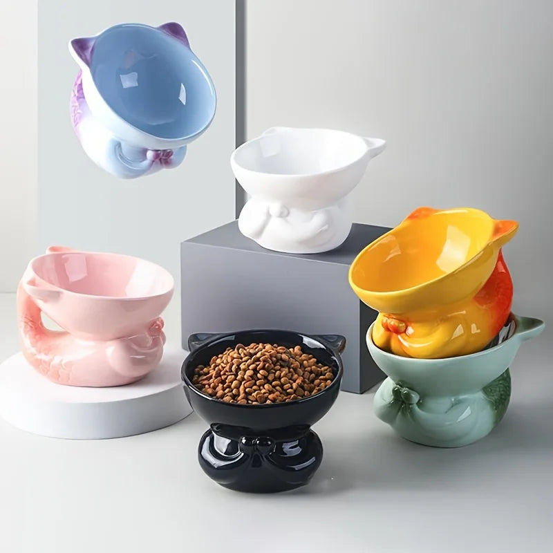 Erhöhte Keramik Katzenschüssel mit Halsschutz 300ml Futter Trinknapf