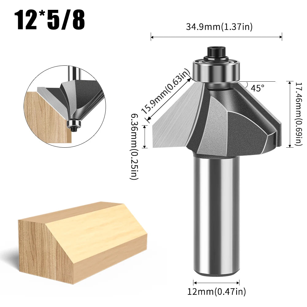 6mm und 12mm Schaft Router Bit mit 45 Grad Abschrägung für Holzfräsen